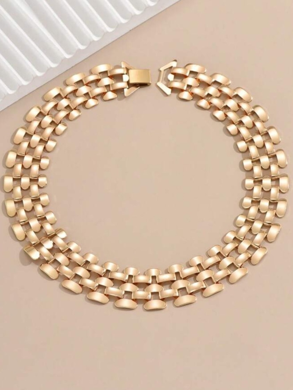 Gold Multi-Row Sculpted Link Necklace - Picture 2 of 3
